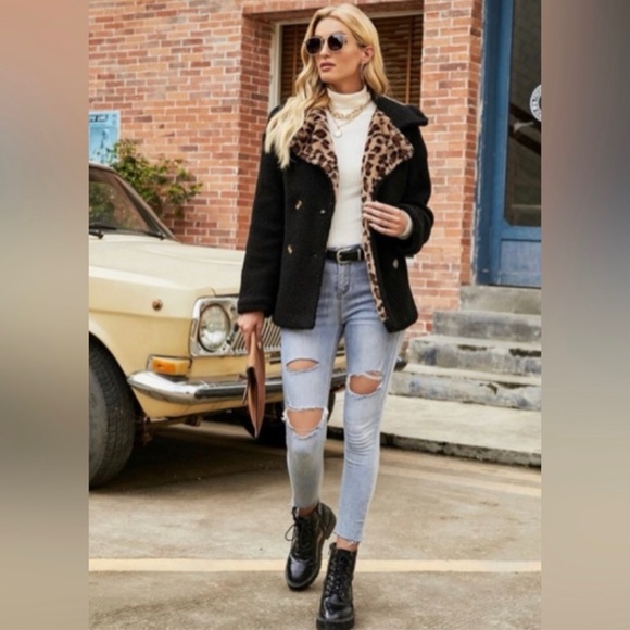 🥳HP 11/28/22🎉 Black Leopard Print Shearling Teddy Coat Sizes S/M/L/XL - Picture 6 of 6